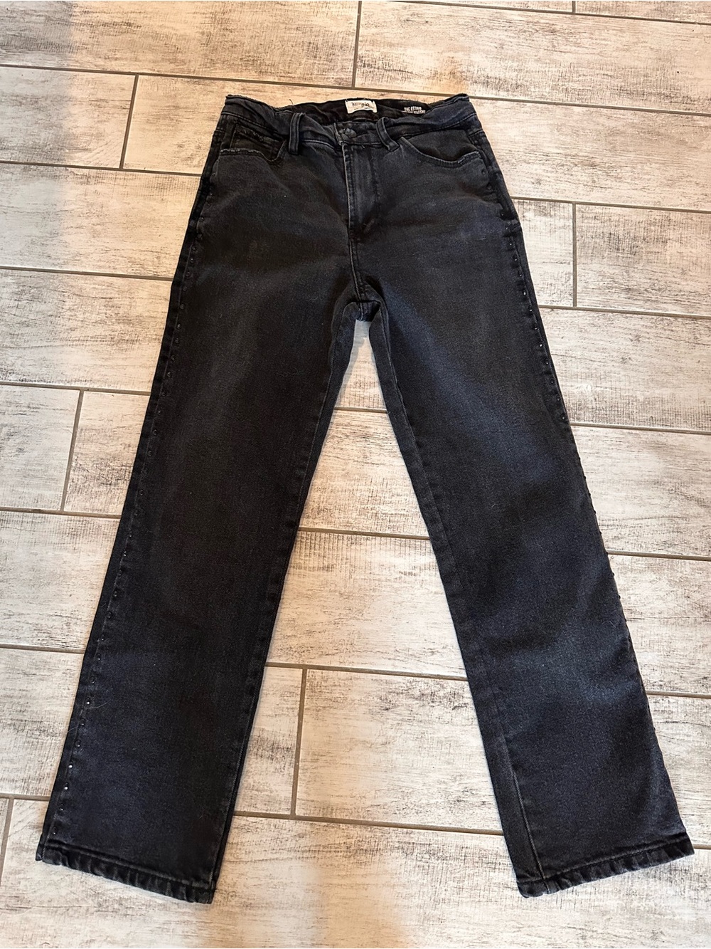 Kensie Retro Luxe Stretch Black Rhinestone Straight Jeans - Size 2